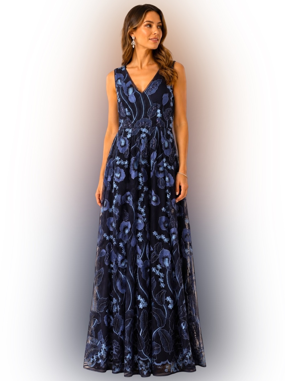 R&M Richards Petite Navy Blue Sequin Formal Gown Evening Dress Size 4P - Picture 2 of 9